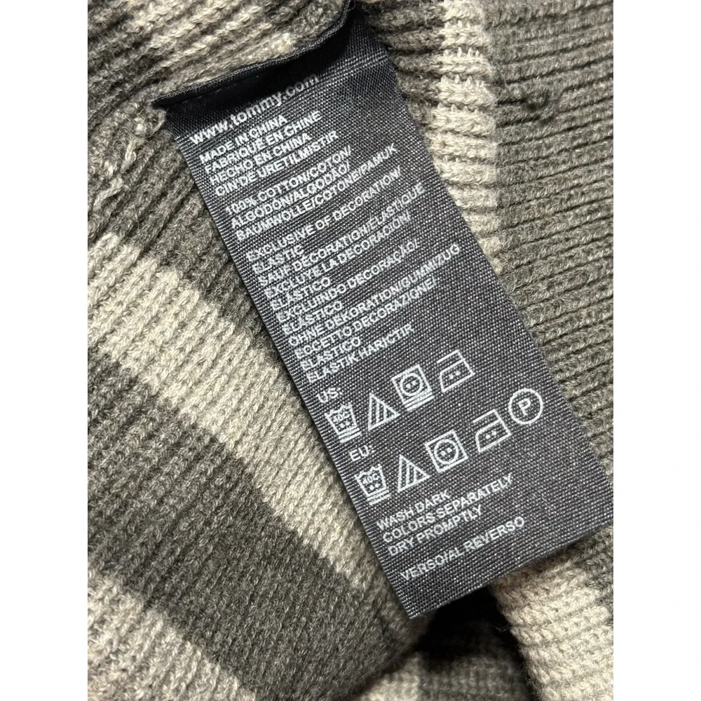 Tommy Hilfiger Mock Neck Snap Ribbed Sweater Men's Size XL Gray Striped Pullover